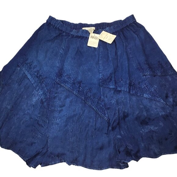 Studio West Apparel NWT Skirt Blue Elastic Tiered Sz 16 Pull On Dance Boho Denim - Picture 1 of 9